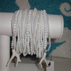 CHICO'S SUMMER WHITE CORAL BEADED BRACELET GOLDTONE CLASP TWO OF THEM NEW